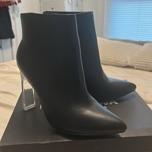 Fashion Nova Black Heeled Boots with Transparent Heel